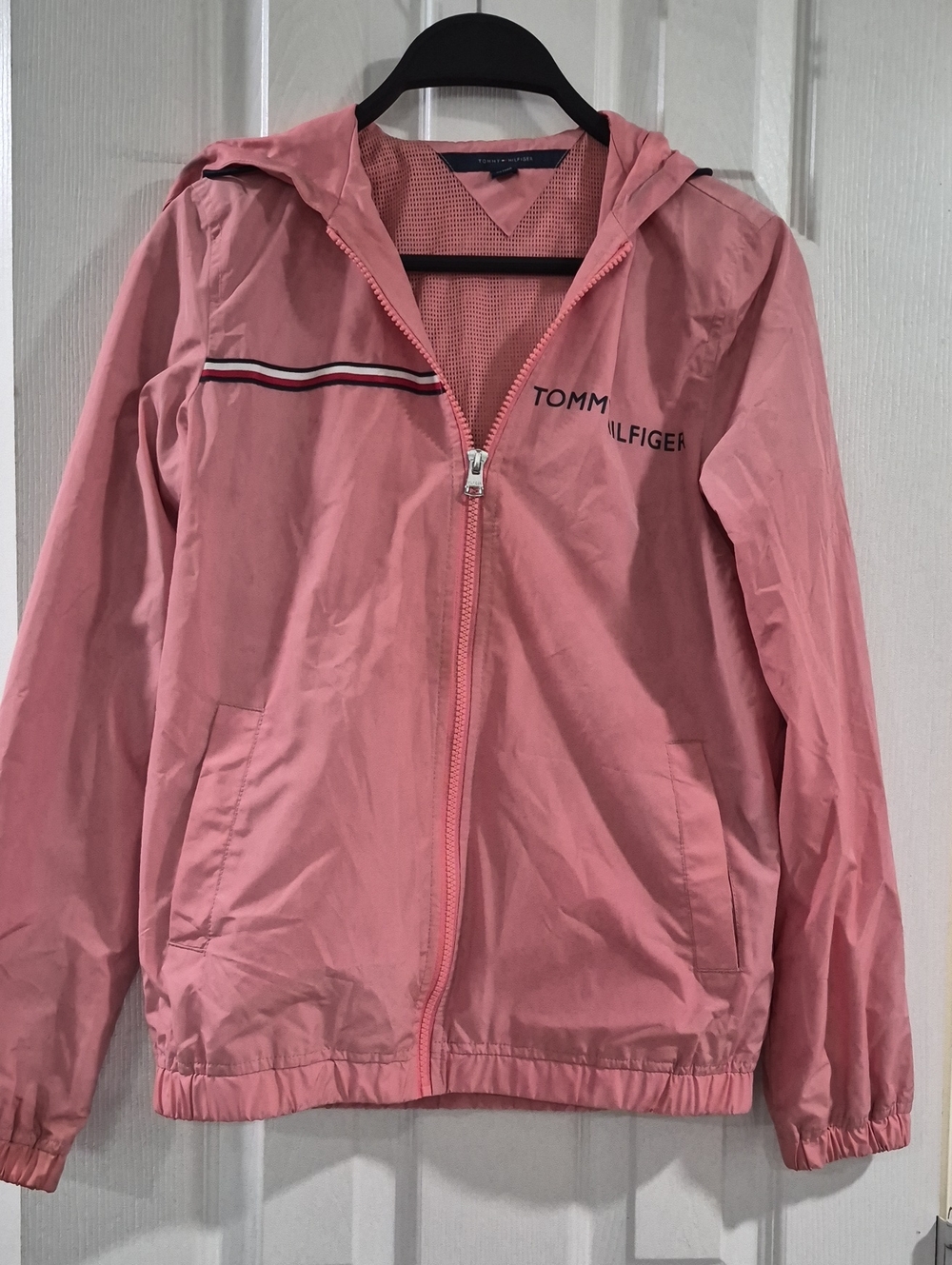 Tommy Hilfiger Pink Hooded Rain Jacket with Signature Stripe